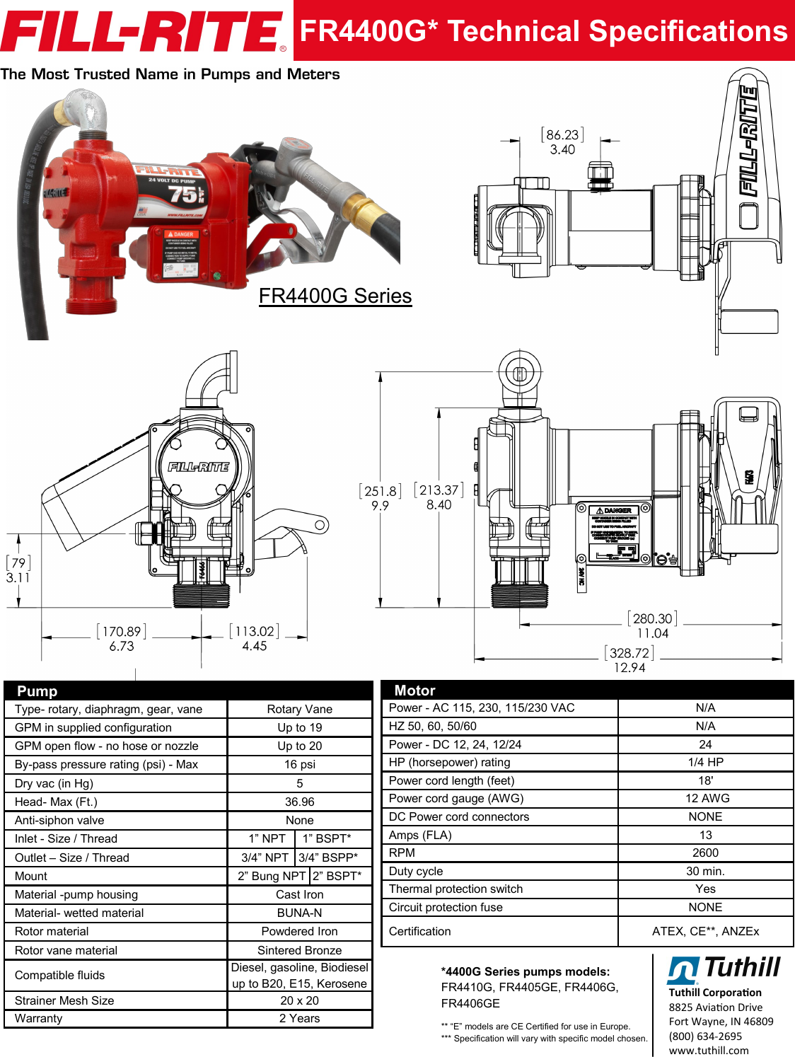 Page 1 of 2 - 552092 2 Fill-Rite FR4410G DC Fuel Transfer Pump-24VDC Specifications