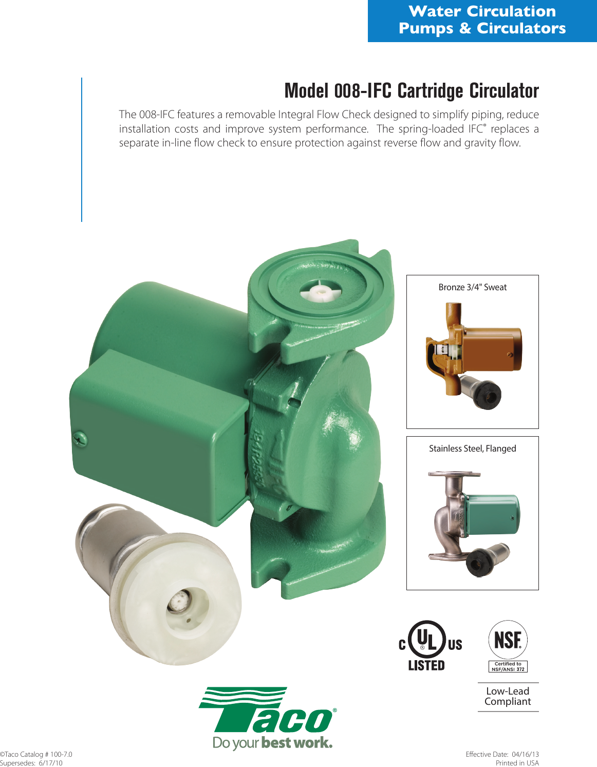 Page 1 of 2 - 552111 1 Taco 008-SF6-1IFC Circulator Pump Brochure