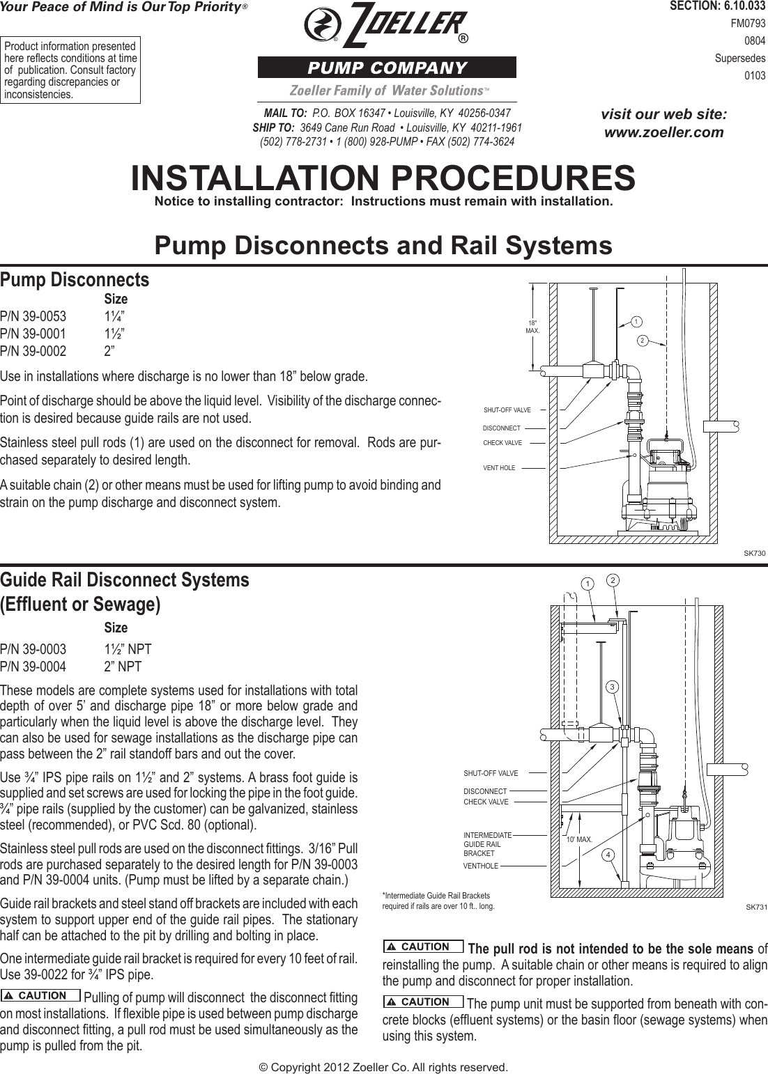 552137 3 Zoeller Pump Disconnects And Rail System Installation Instructions