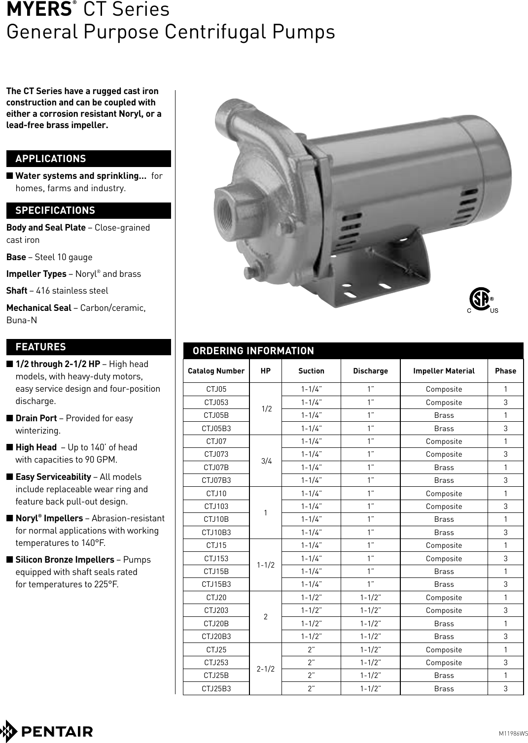 Page 1 of 2 - 552145 1 Myers CT Series General Purpose Centrifugal Pump Brochure