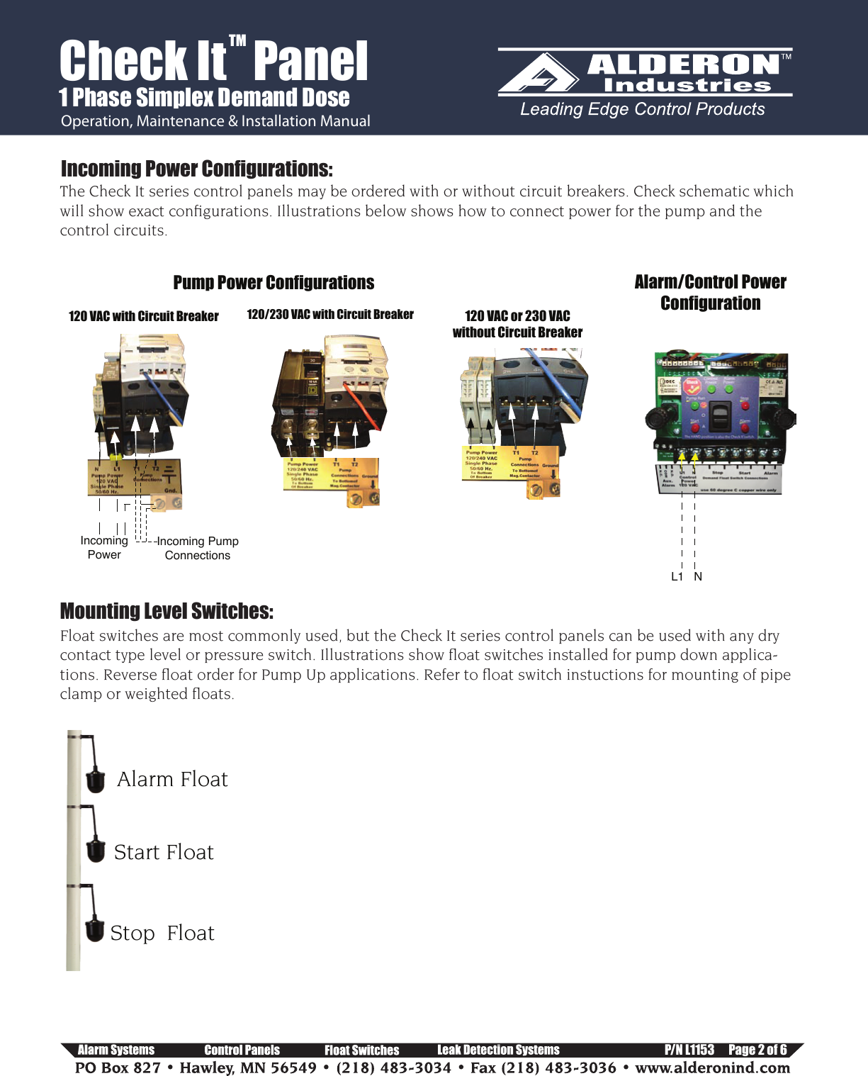 Page 2 of 6 - Check It - 1 Phase Simplex Installation Instructions  552750 2 Alderon Single Control Panel Manual