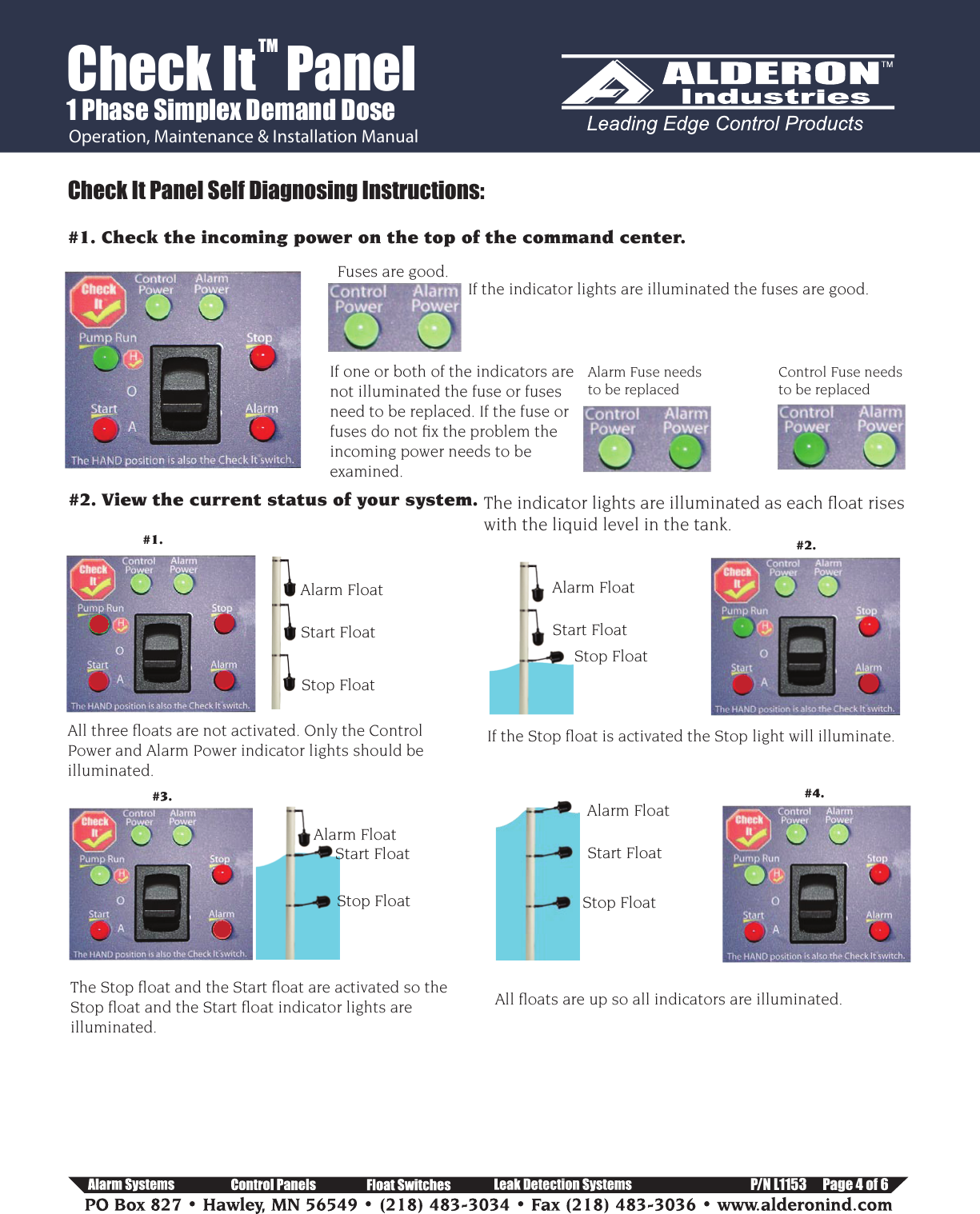 Page 4 of 6 - Check It - 1 Phase Simplex Installation Instructions  552750 2 Alderon Single Control Panel Manual
