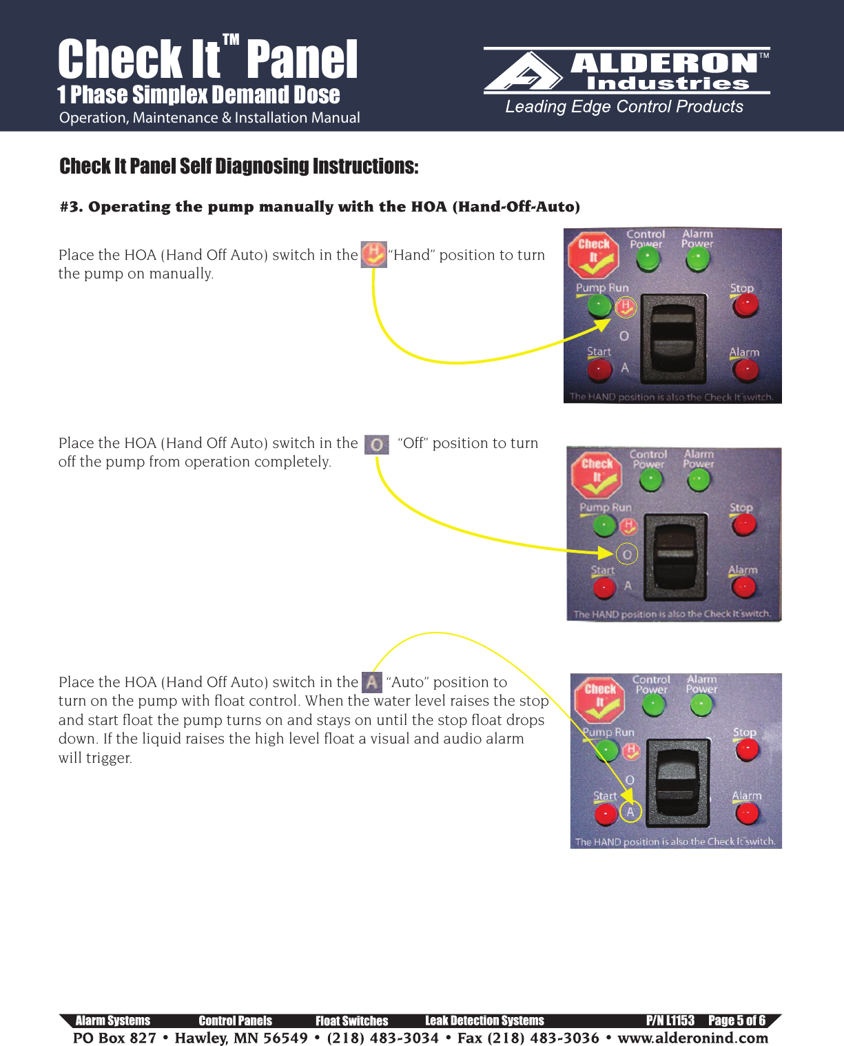 Page 5 of 6 - Check It - 1 Phase Simplex Installation Instructions  552750 2 Alderon Single Control Panel Manual