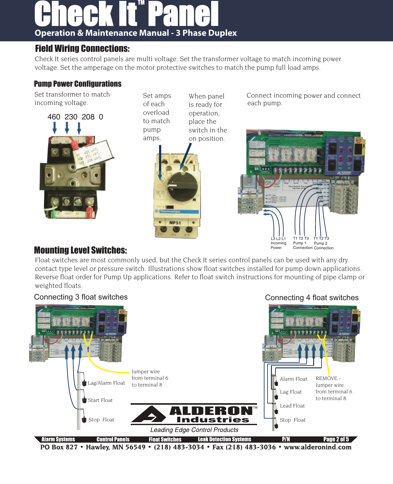 Page 2 of 5 - CheckIt_3Phase Duplex_IOM__Comp 552754 2 Alderon Three Phase Duplex Control Panel Installation Manual