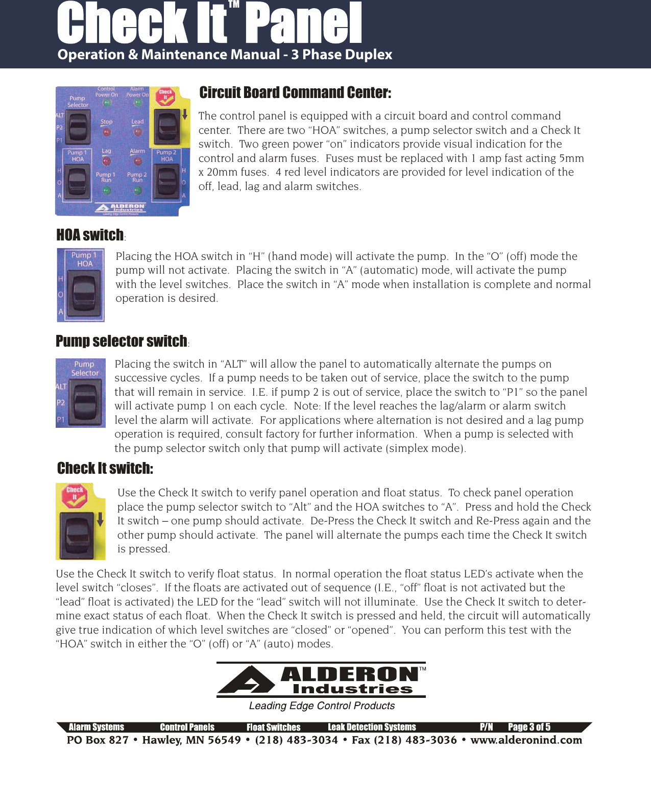 Page 3 of 5 - CheckIt_3Phase Duplex_IOM__Comp 552754 2 Alderon Three Phase Duplex Control Panel Installation Manual