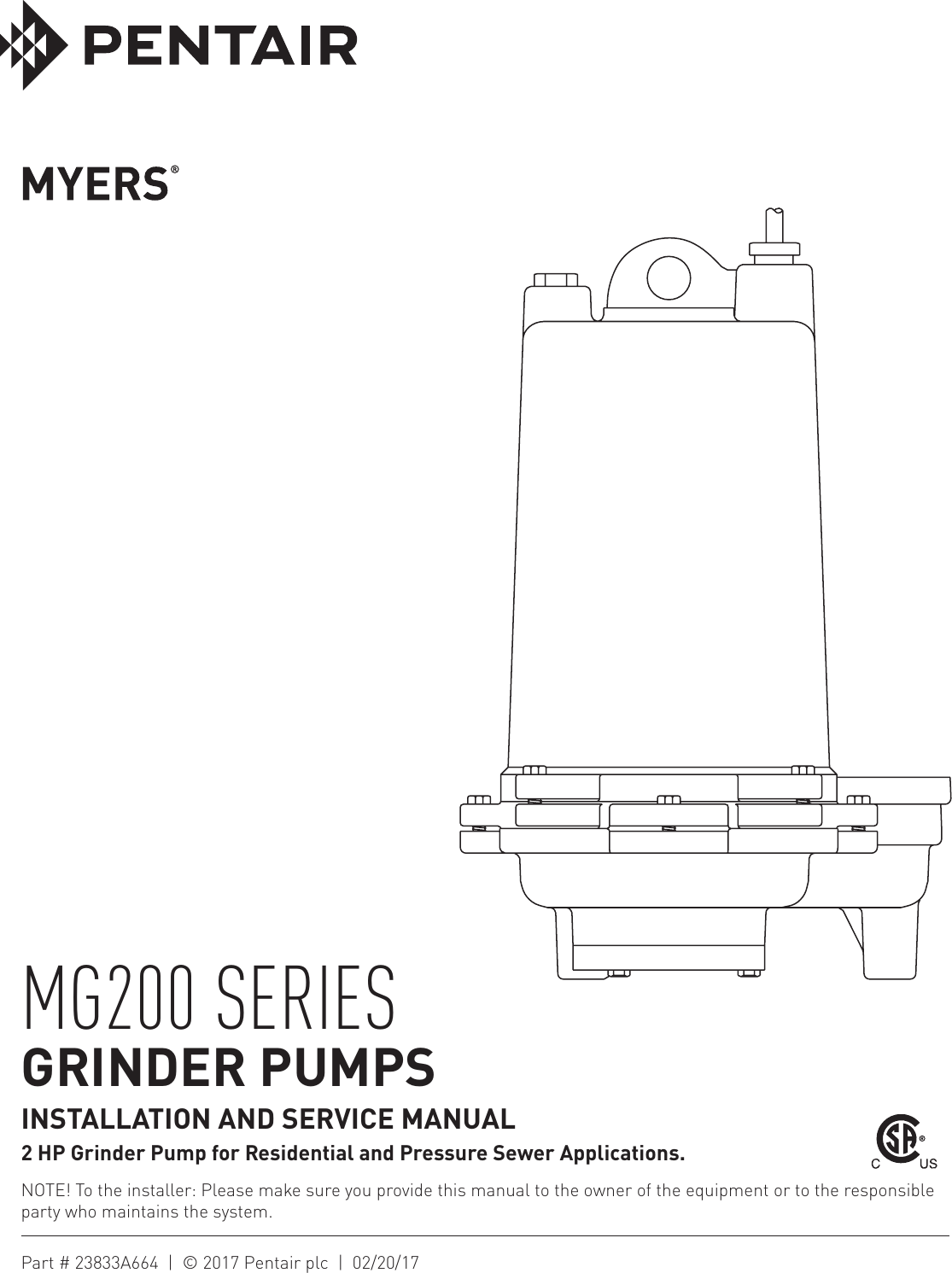 556676 1 Myers MG200 Grinder Pump Installation Manual