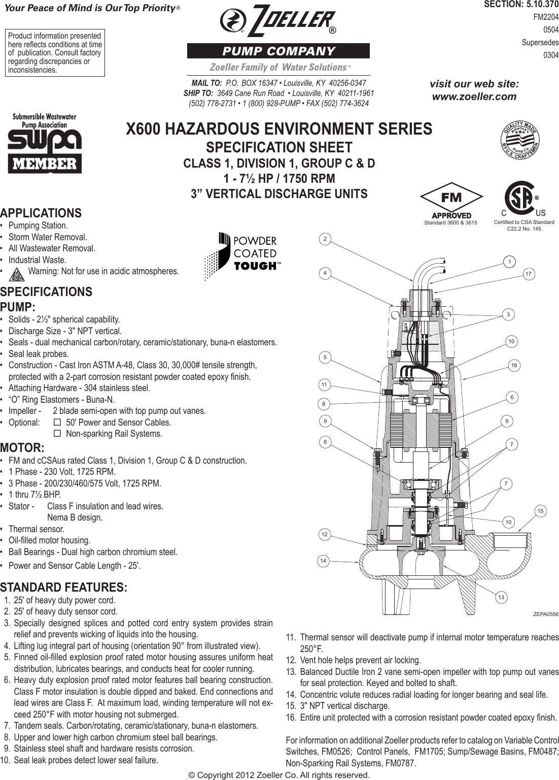 Page 1 of 2 - 6106 4 Zoeller X600 Series Diagram