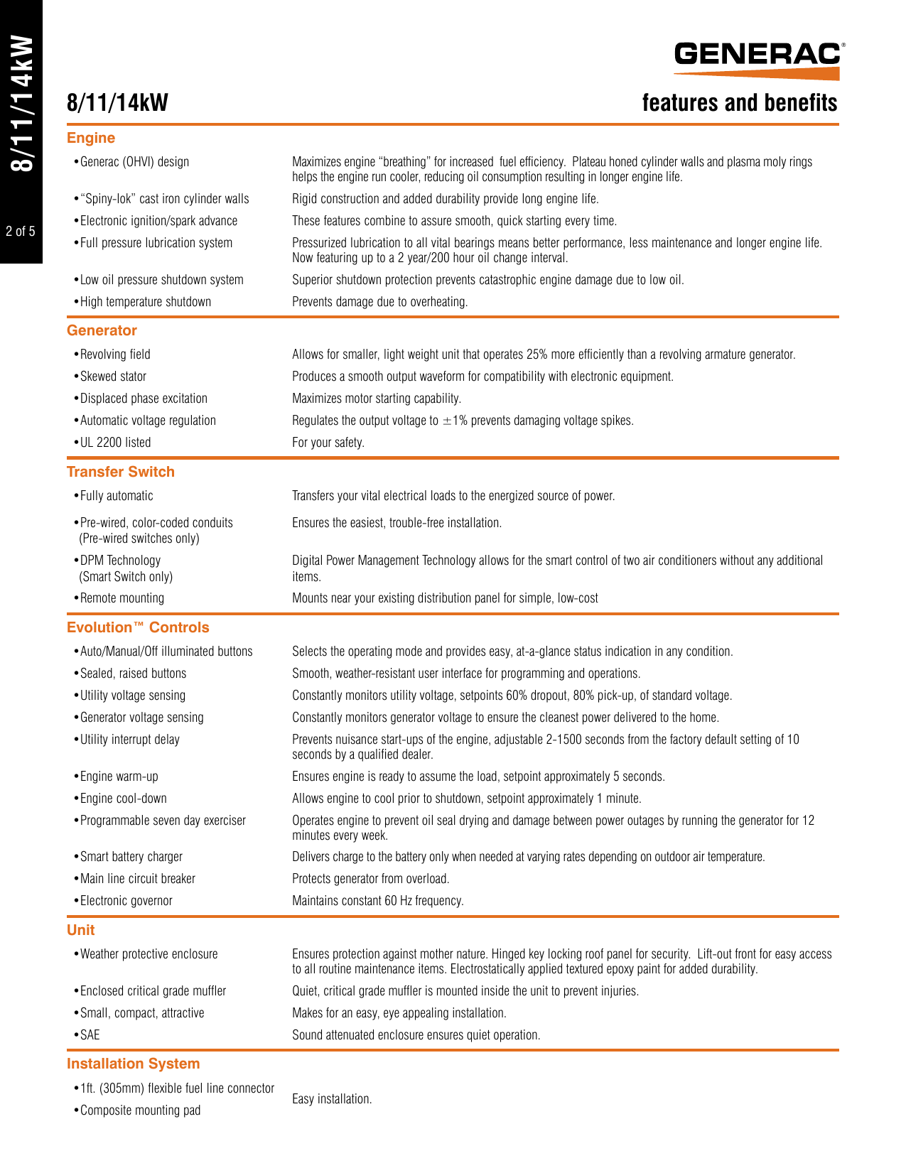 Page 2 of 5 - 64376 3 Generac 6245 Product Specs