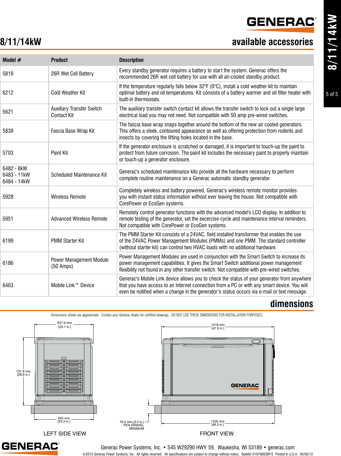 Page 5 of 5 - 64376 3 Generac 6245 Product Specs