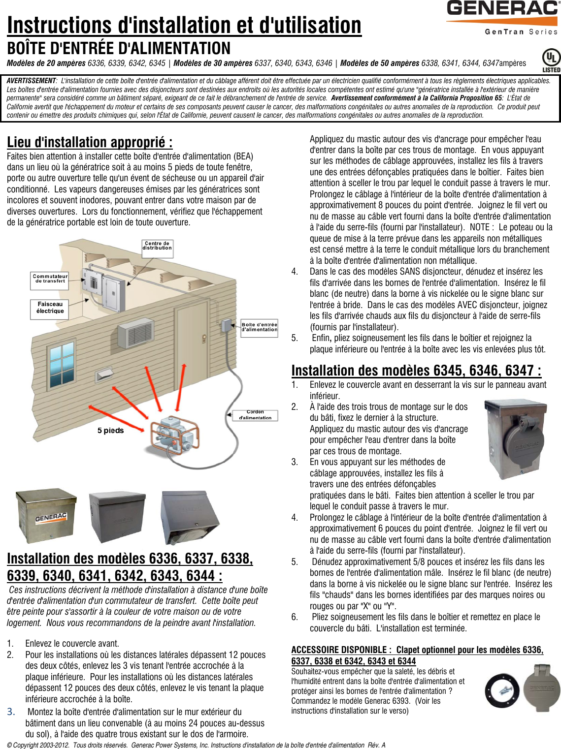 Page 3 of 6 - GeneracPIBinstallRevB_Eng 66542 2 Generac 6338 Install Manual