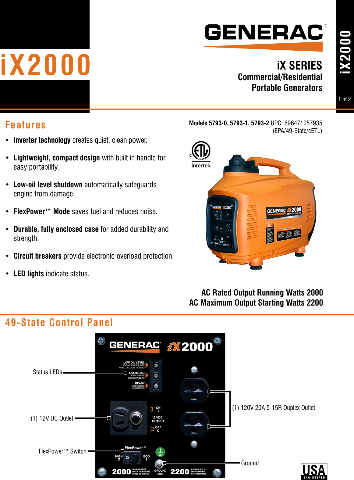 Page 1 of 2 - 6833 1 Generac 5793 Brochure