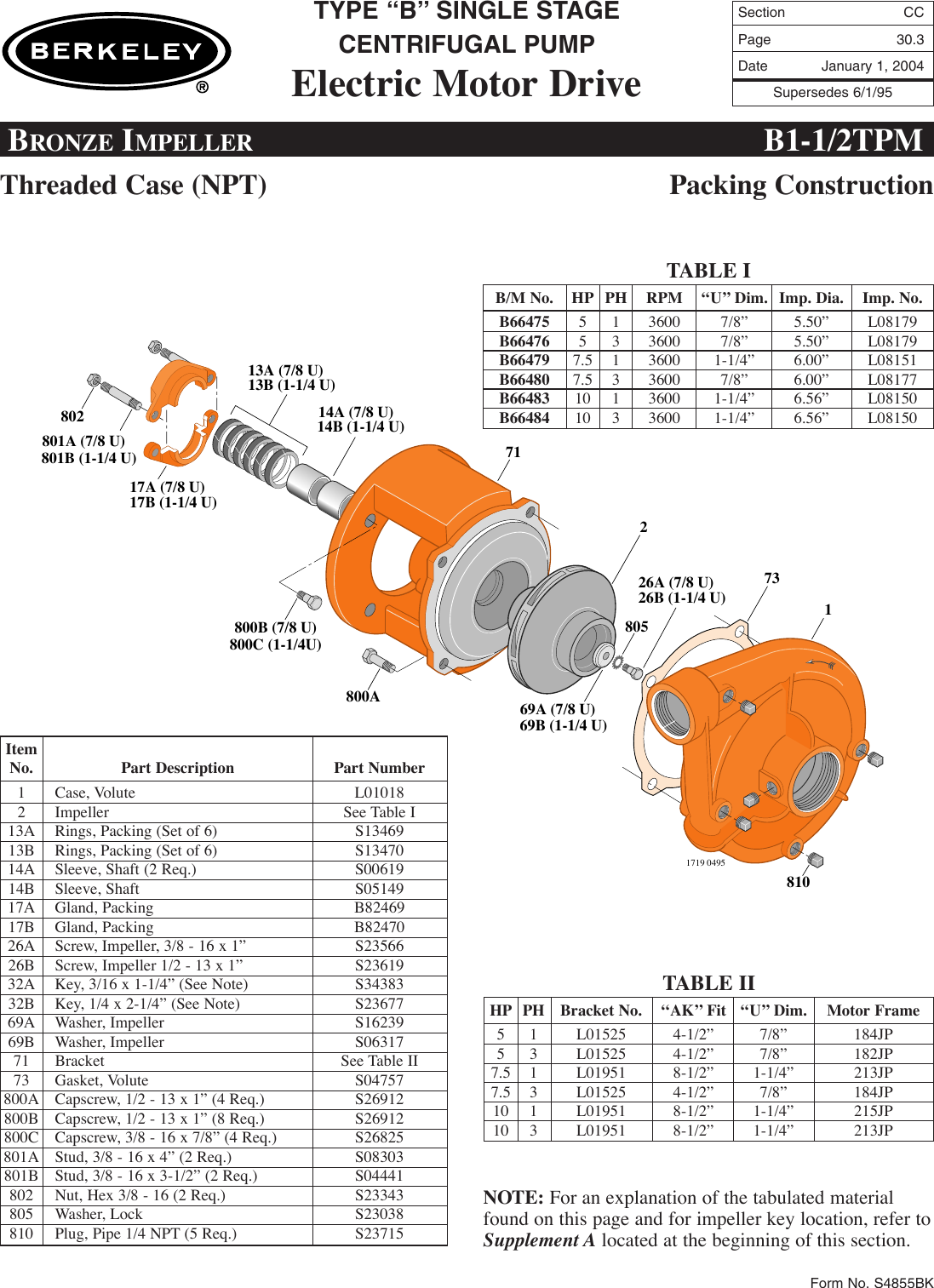 Page 3 of 6 - FM Section  84532 5 Berkeley B58085 Repair Parts I