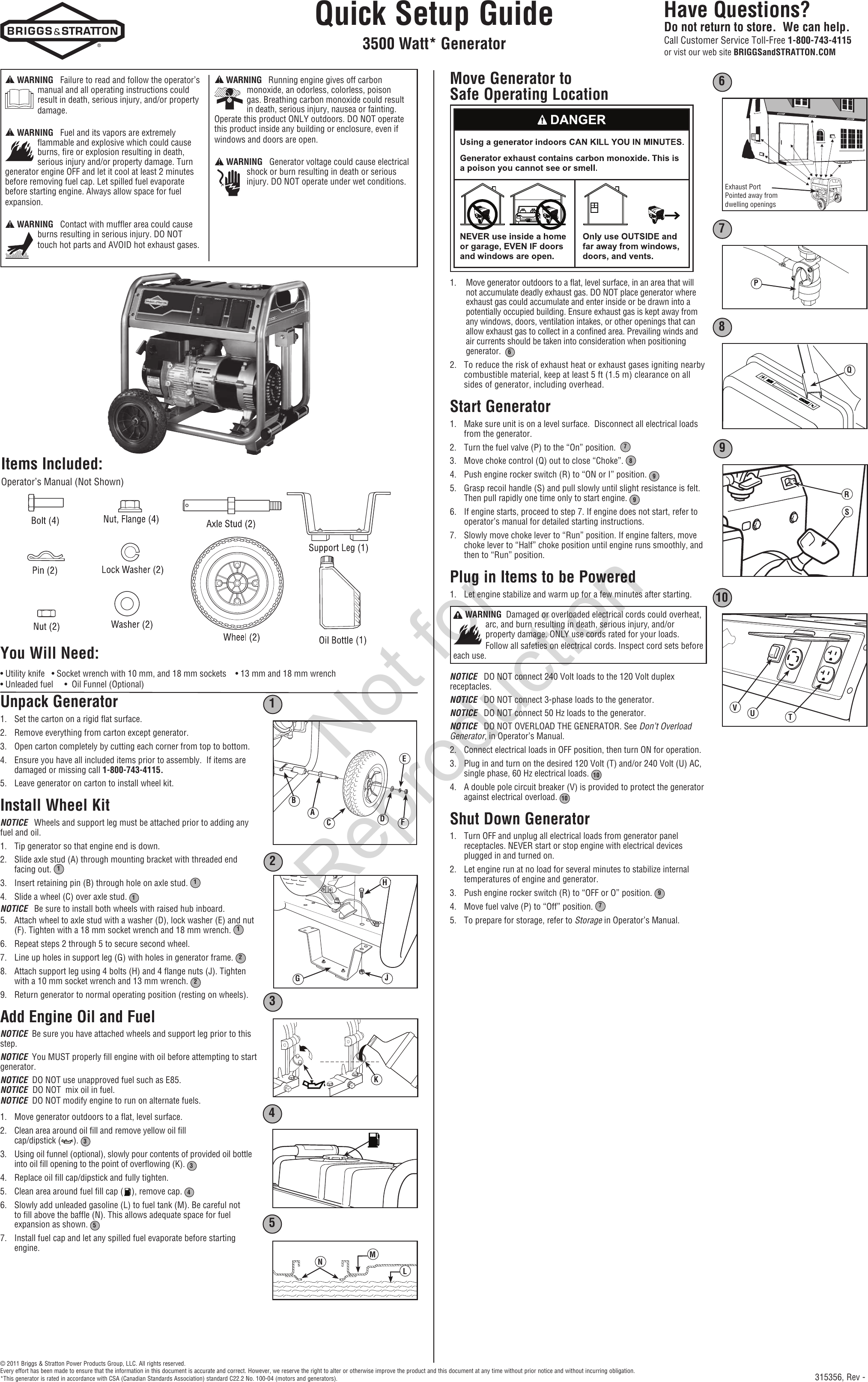Page 1 of 2 - 85269 2 Briggs & Stratton 30466 Set Up Guide