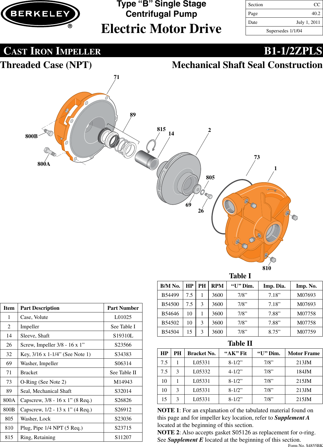 Page 2 of 8 - 86914 5 Berkeley B78660 Repair Parts I