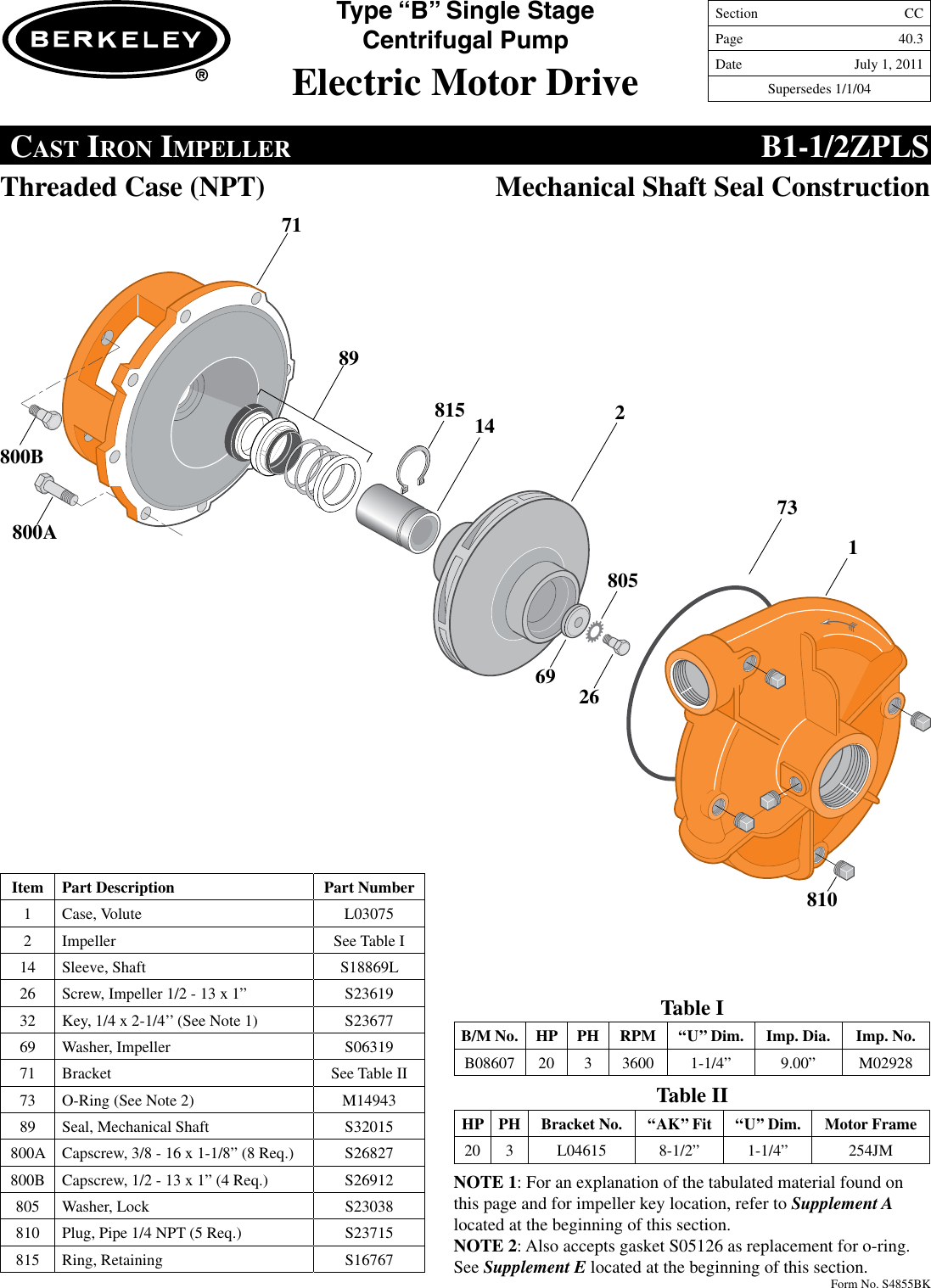 Page 3 of 8 - 86914 5 Berkeley B78660 Repair Parts I