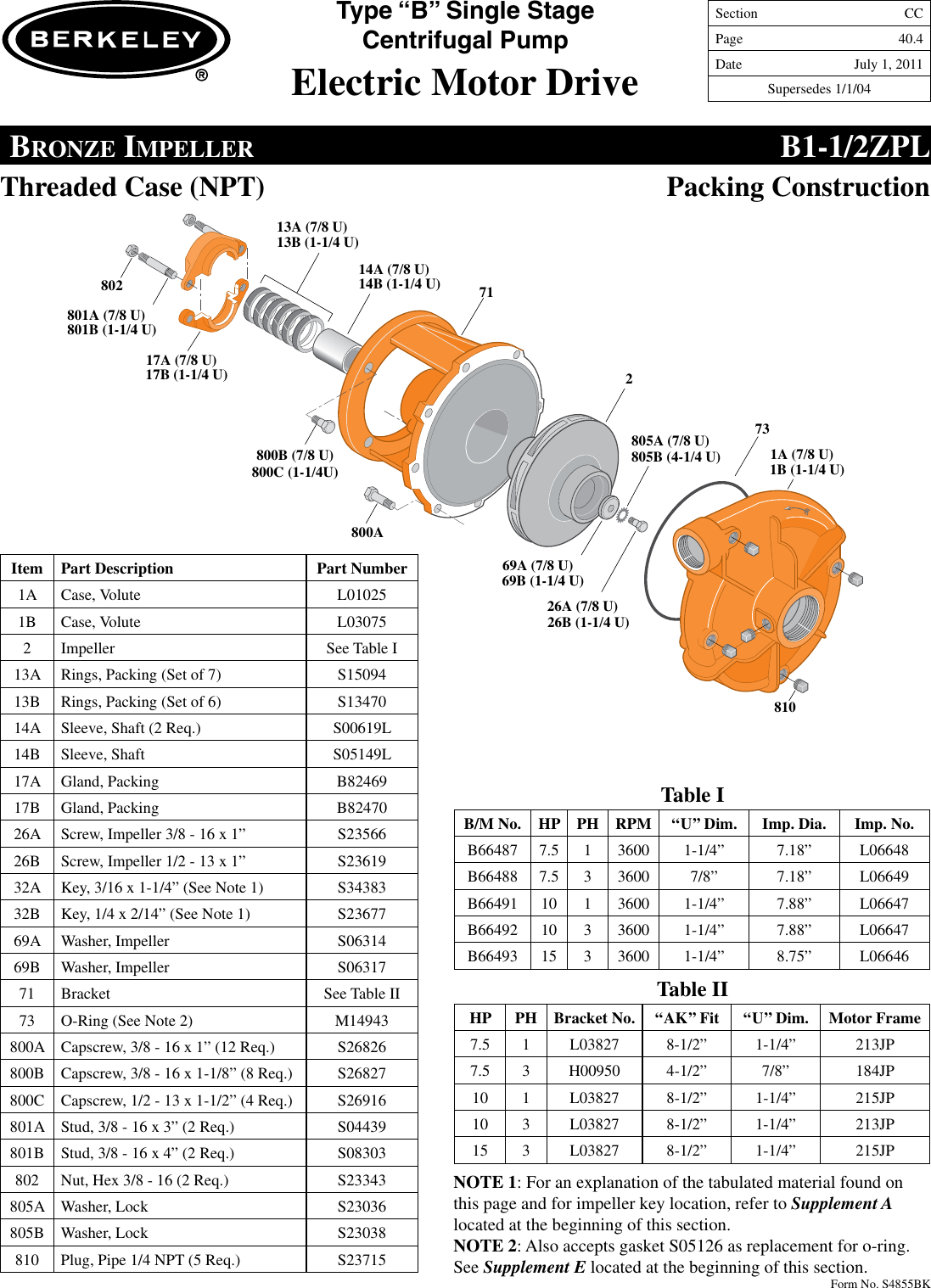 Page 4 of 8 - 86914 5 Berkeley B78660 Repair Parts I