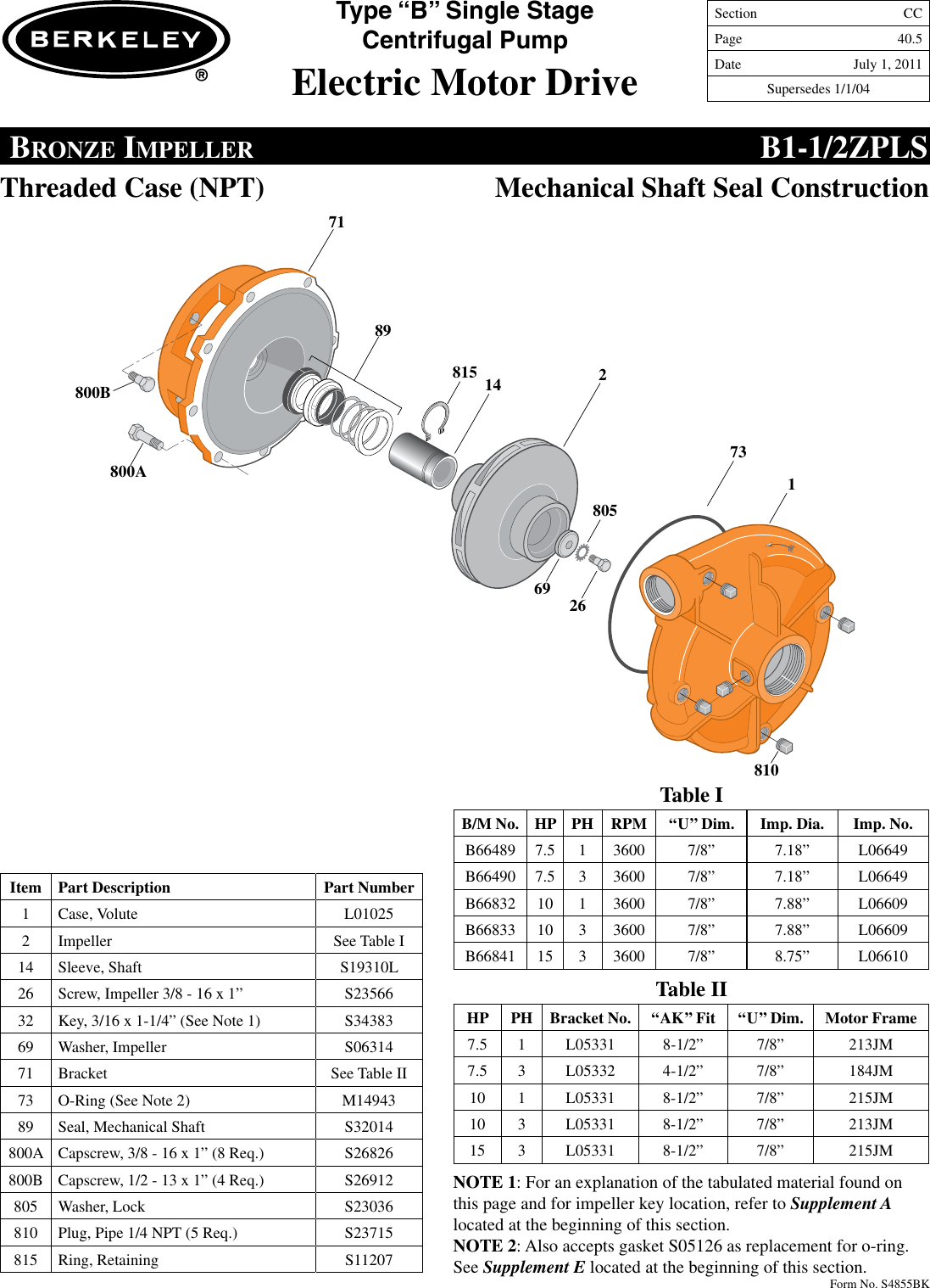 Page 5 of 8 - 86914 5 Berkeley B78660 Repair Parts I