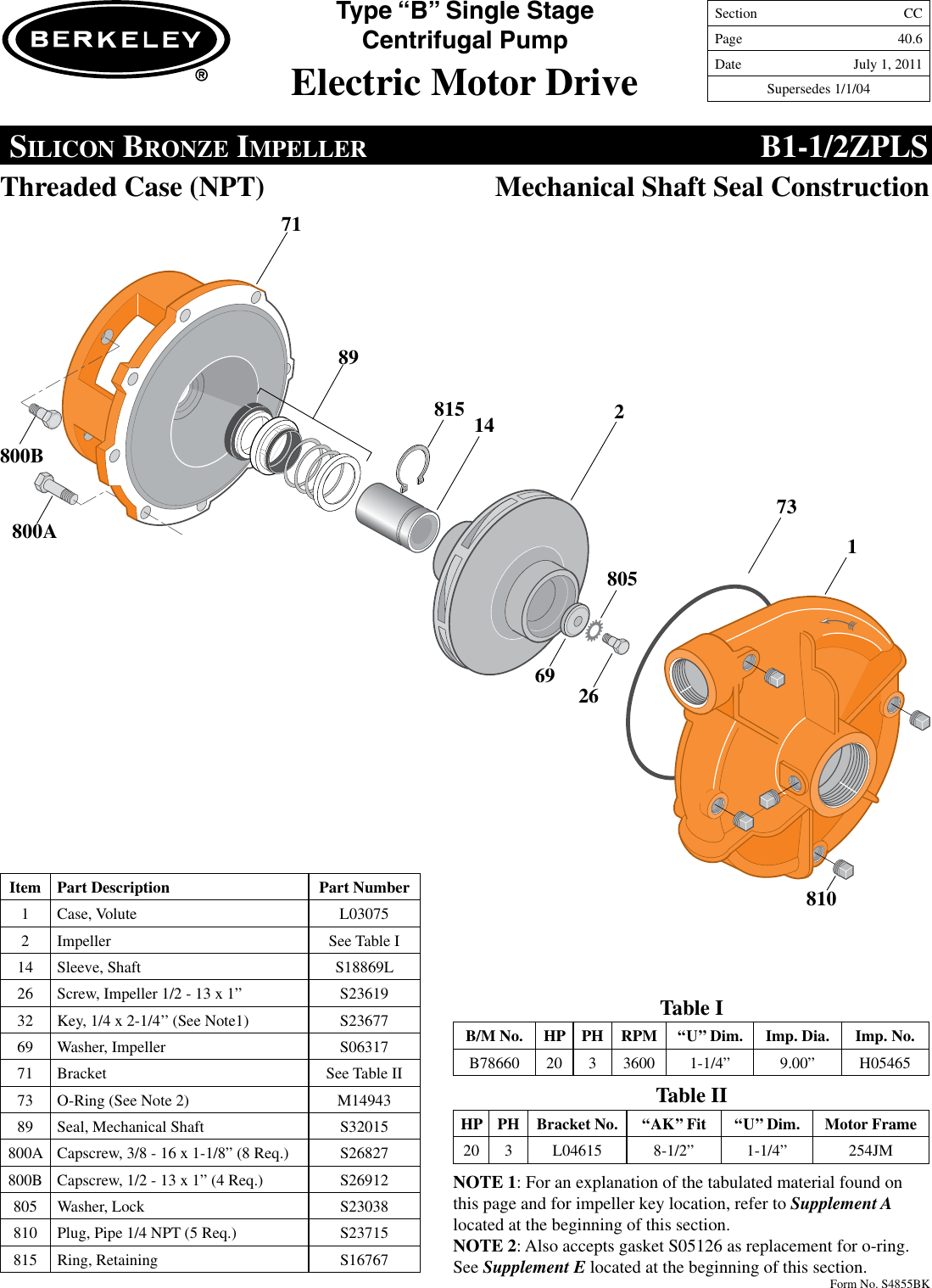 Page 6 of 8 - 86914 5 Berkeley B78660 Repair Parts I