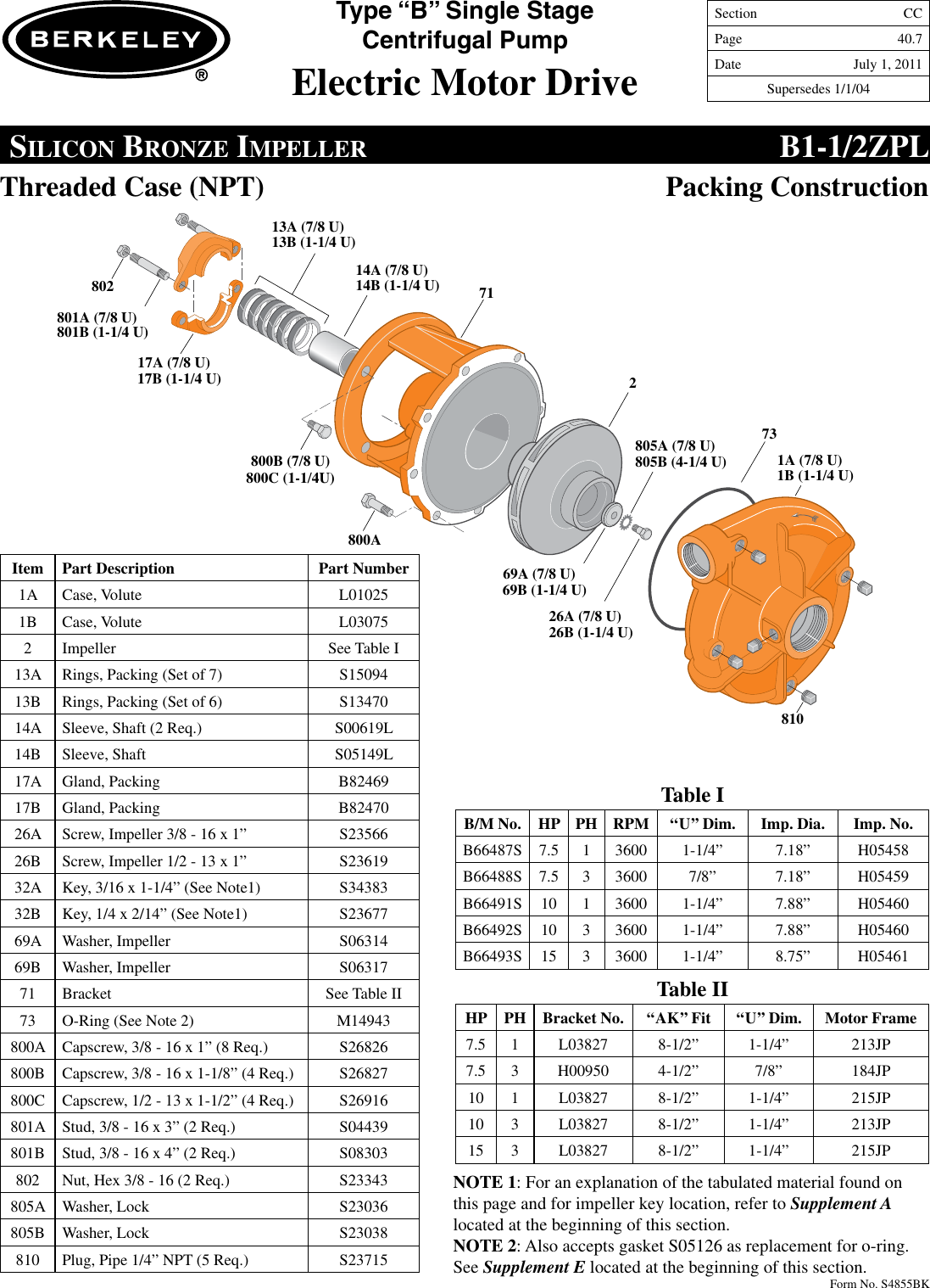 Page 7 of 8 - 86914 5 Berkeley B78660 Repair Parts I