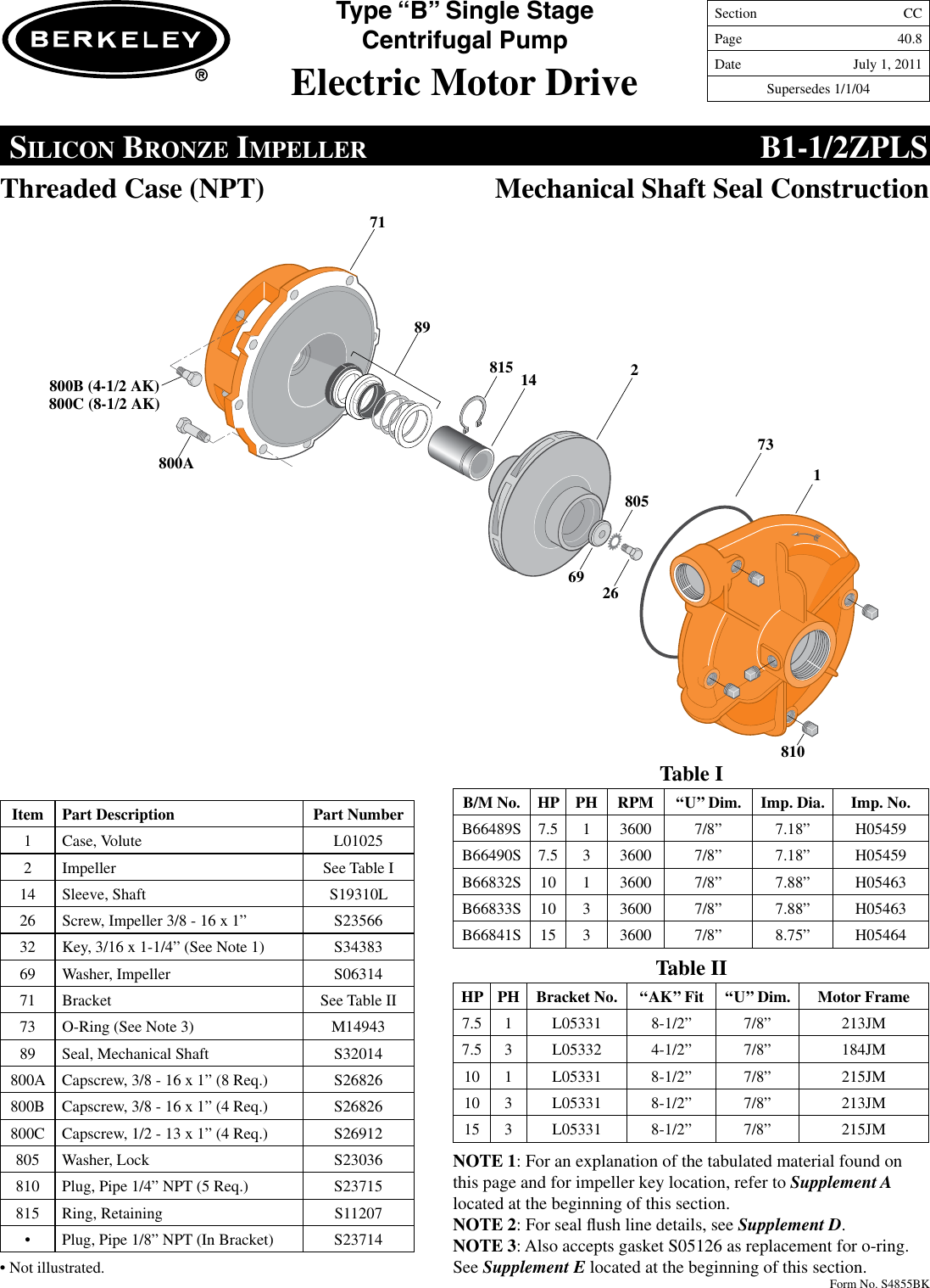 Page 8 of 8 - 86914 5 Berkeley B78660 Repair Parts I