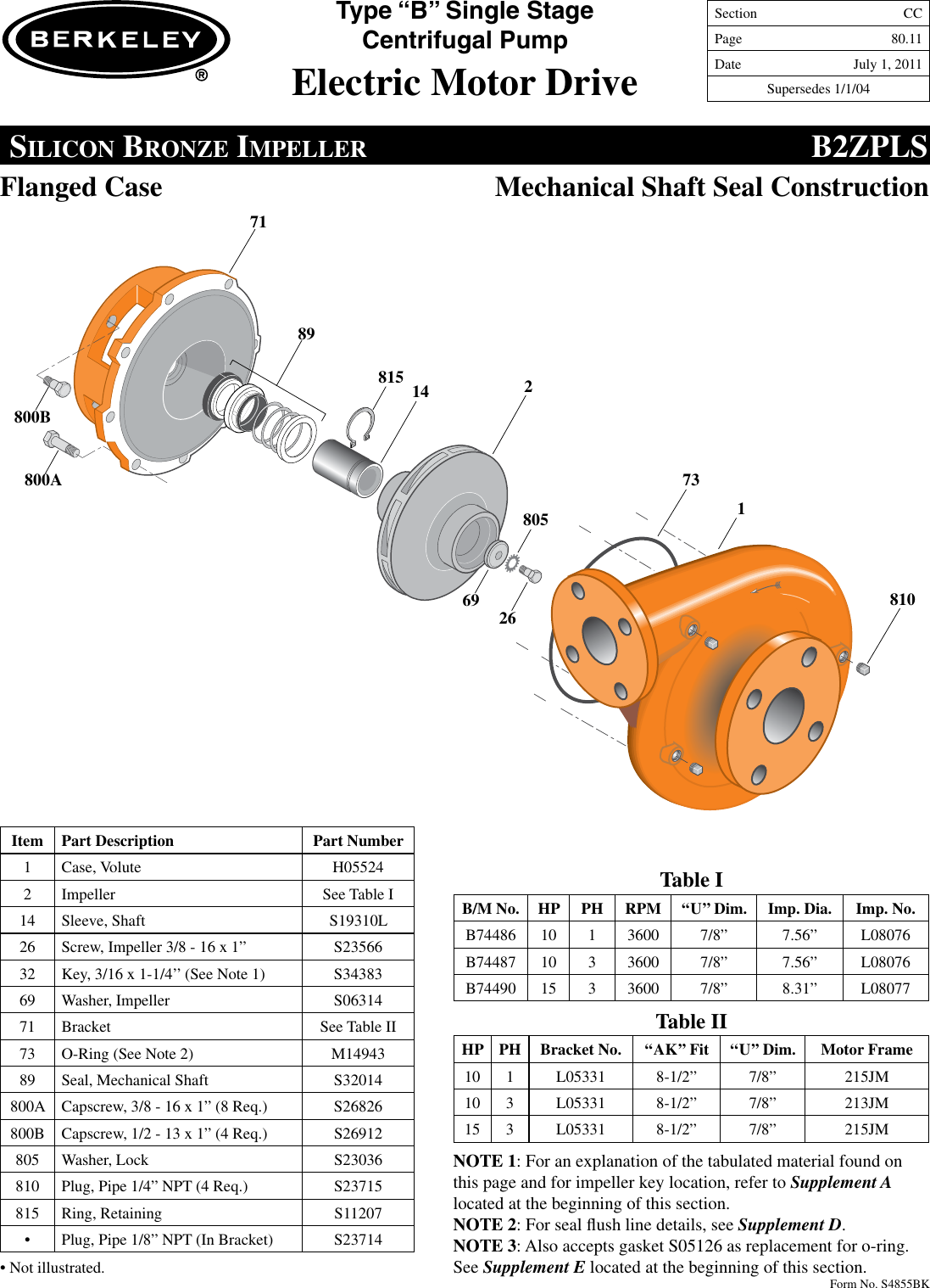 Page 11 of 12 - 86970 5 Berkeley B73895 Repair Parts I