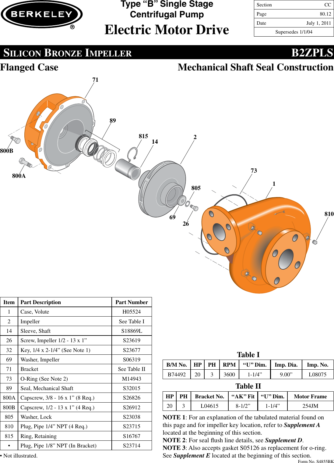 Page 12 of 12 - 86970 5 Berkeley B73895 Repair Parts I