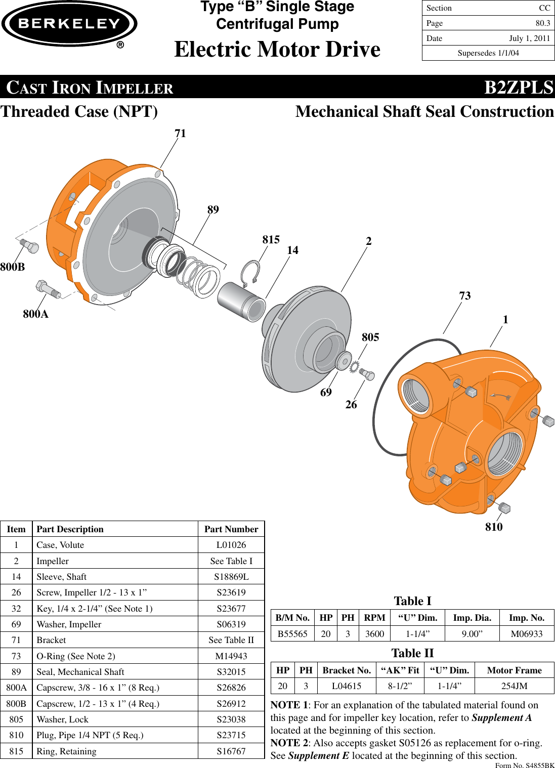Page 3 of 12 - 86970 5 Berkeley B73895 Repair Parts I