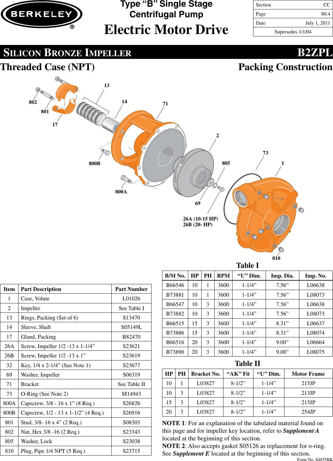 Page 4 of 12 - 86970 5 Berkeley B73895 Repair Parts I