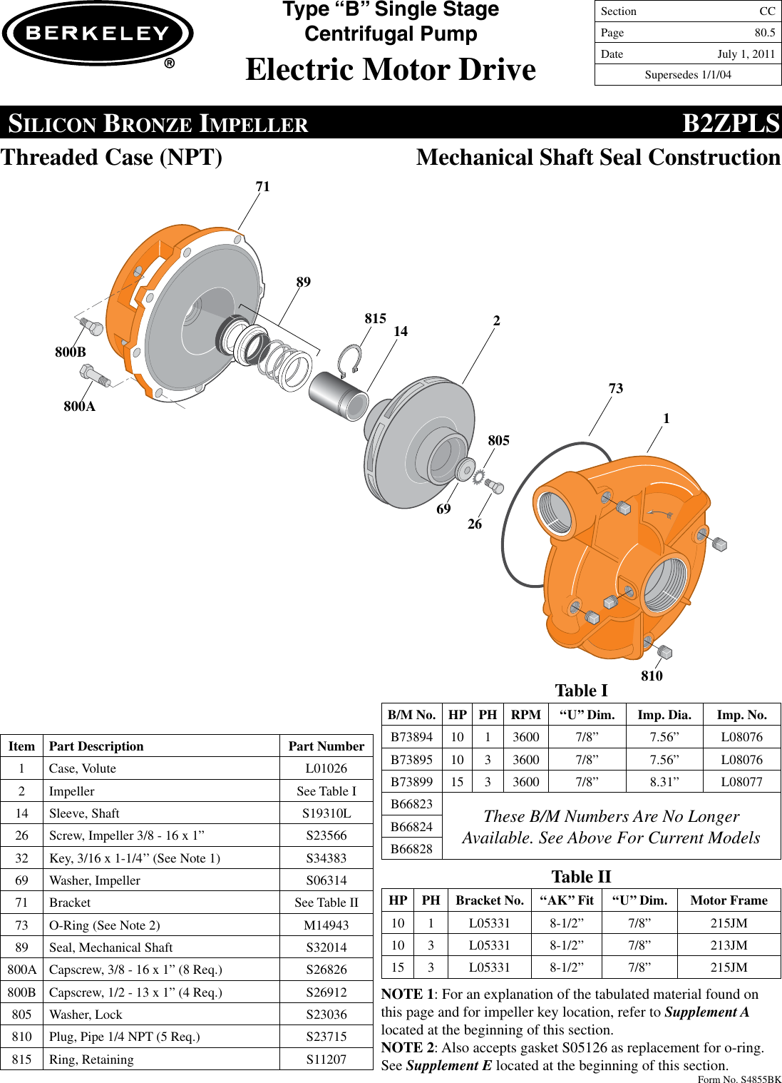Page 5 of 12 - 86970 5 Berkeley B73895 Repair Parts I