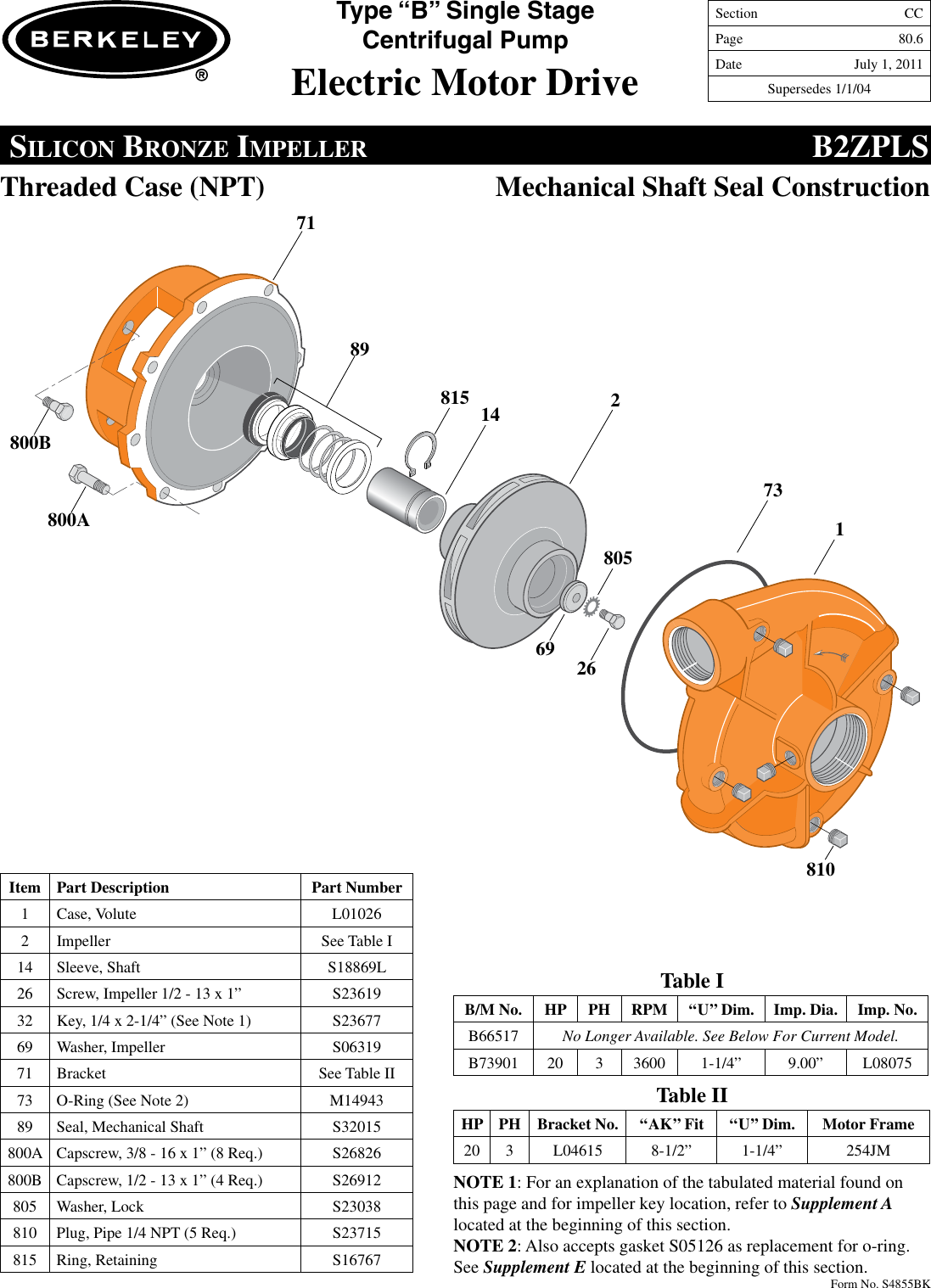 Page 6 of 12 - 86970 5 Berkeley B73895 Repair Parts I