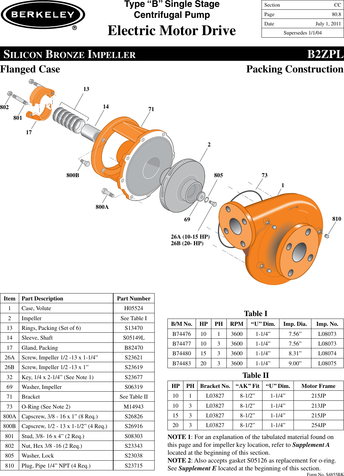 Page 8 of 12 - 86970 5 Berkeley B73895 Repair Parts I
