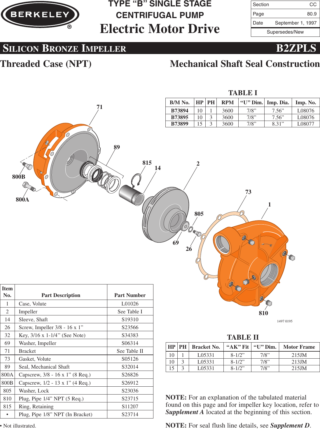 Page 9 of 12 - 86970 5 Berkeley B73895 Repair Parts I