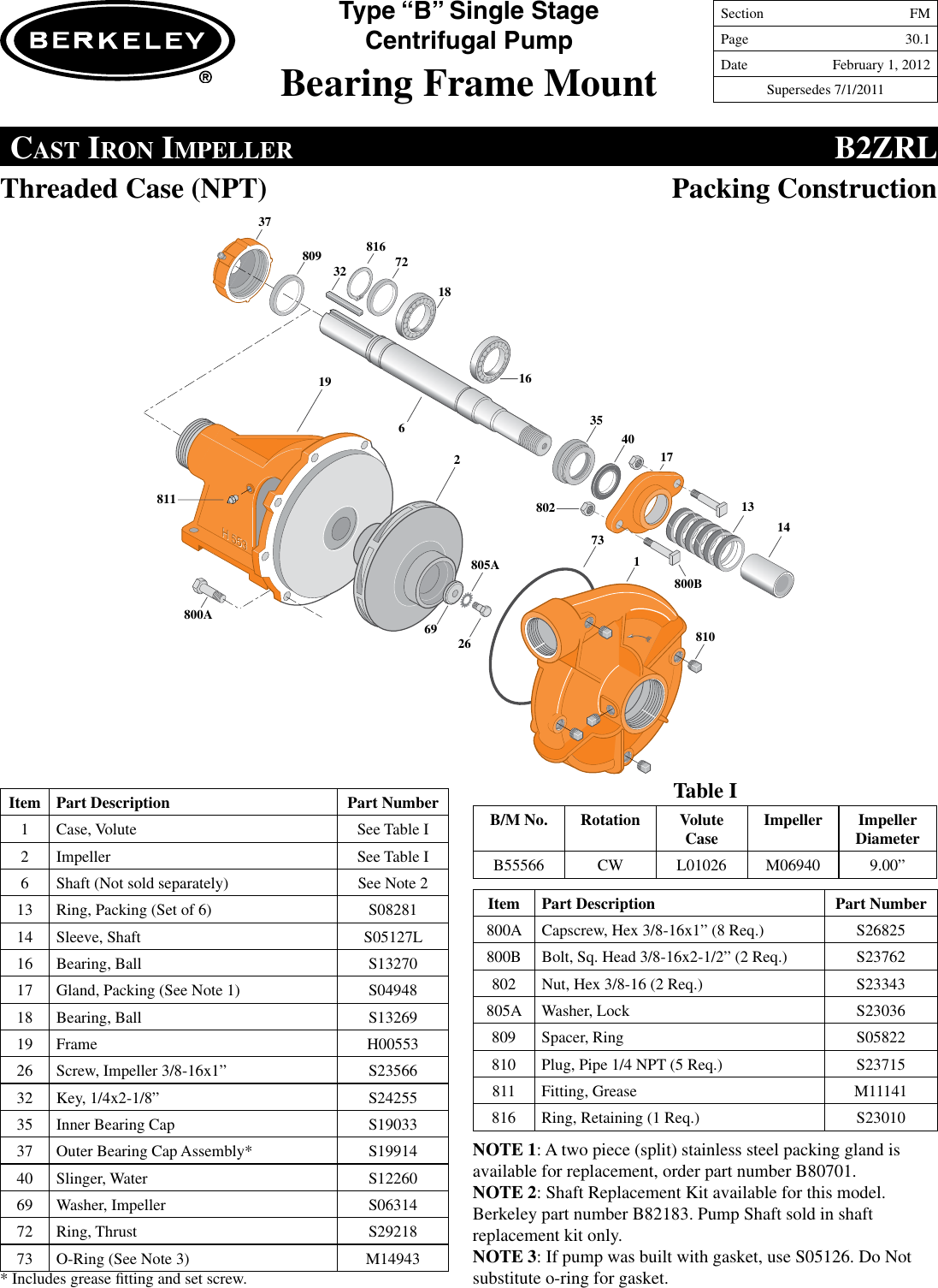 Page 1 of 1 - 89381 4 Berkeley B55566 Repair Parts I