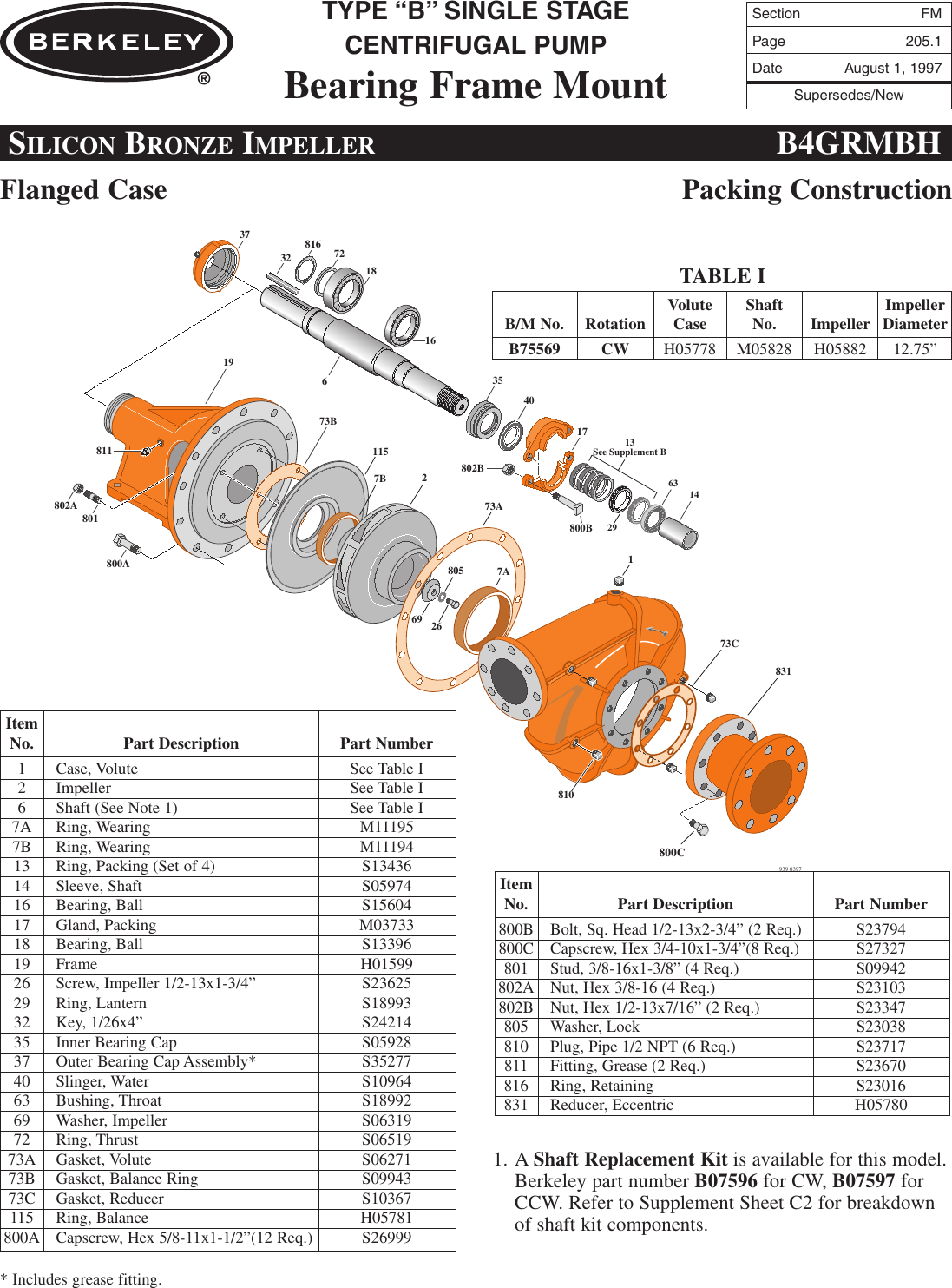 Page 1 of 3 - 89471 4 Berkeley B75570 Repair Parts I