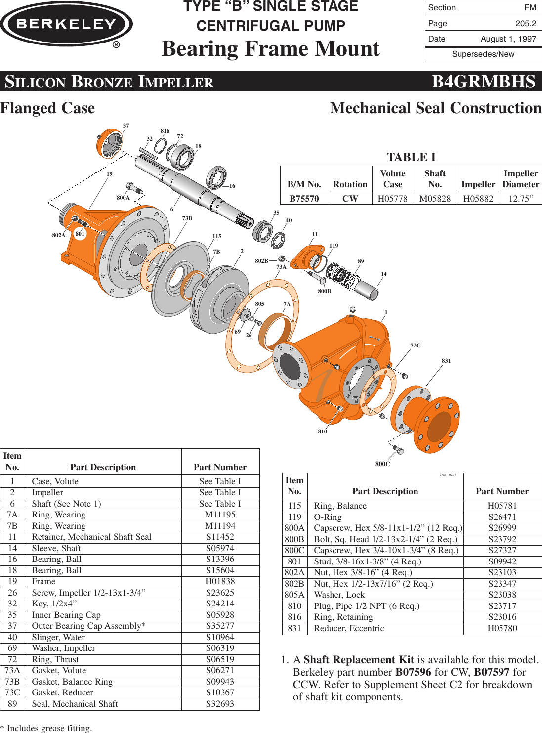 Page 2 of 3 - 89471 4 Berkeley B75570 Repair Parts I