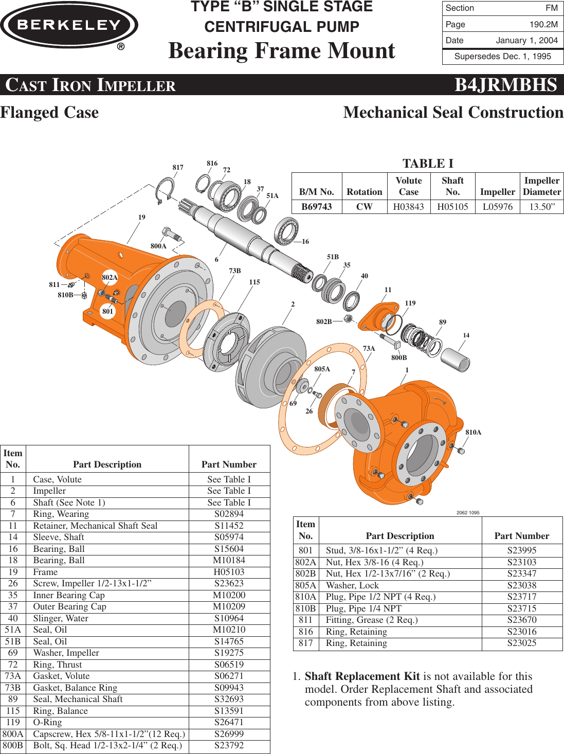 Page 4 of 8 - FM Section 89507 4 Berkeley B62323 Repair Parts I