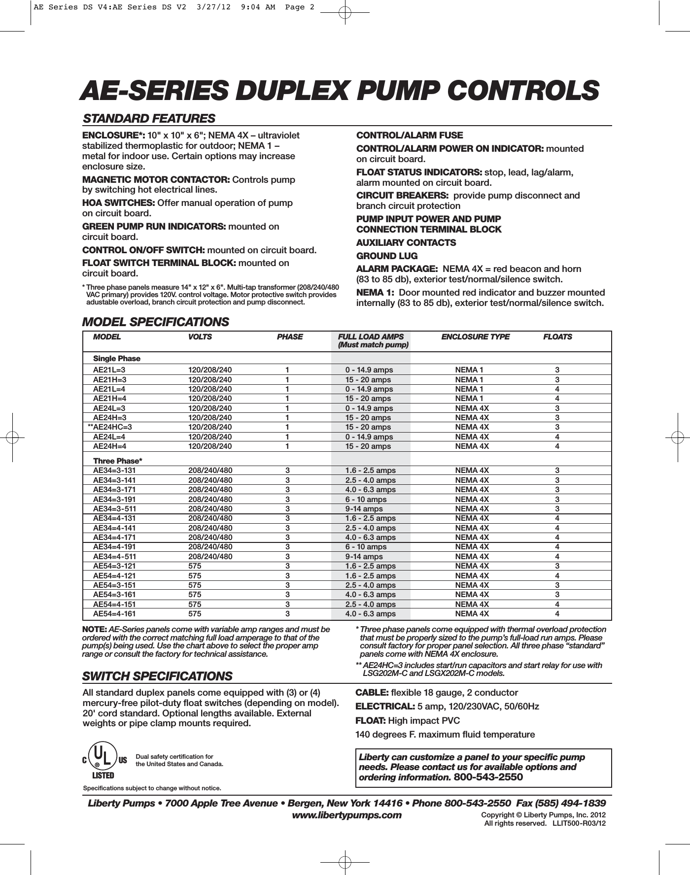 Page 2 of 2 - 903 1 Liberty Ae Duplex Control Panel Brochure User Manual