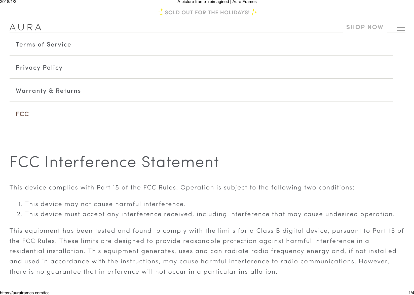 Pushd PU11701 AURA FRAME Smart Digital Photo Frame User Manual Statement