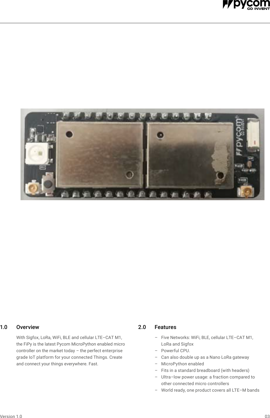Page 3 of Pycom FIPY01R FiPy Module User Manual 