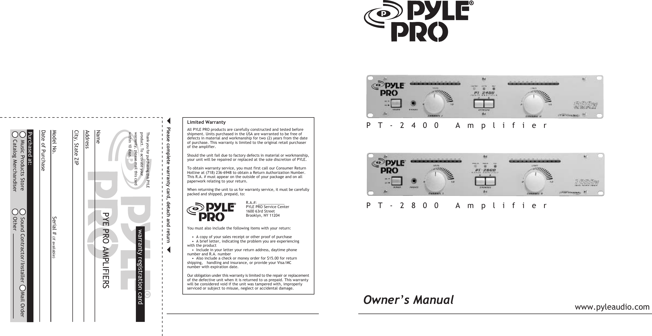 Page 1 of 4 - Pyle-Audio Pyle-Audio-Pt-2400-Users-Manual-  Pyle-audio-pt-2400-users-manual