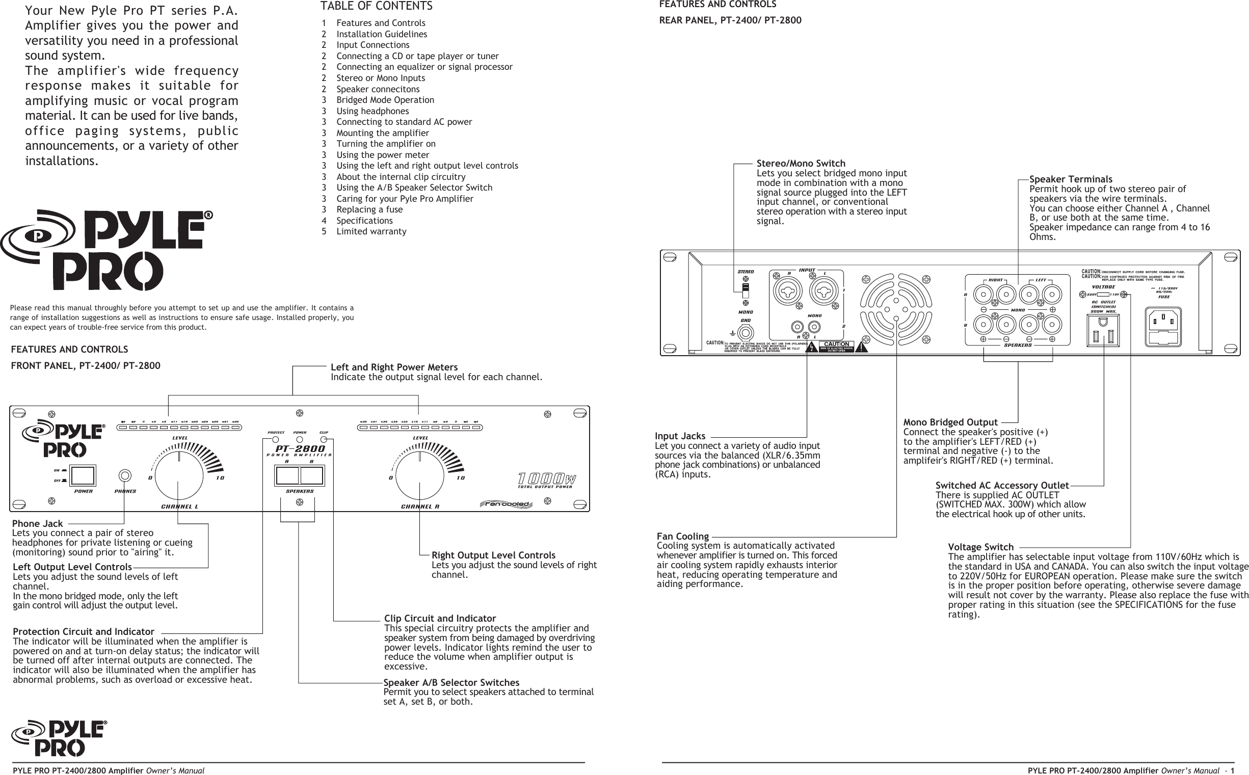 Page 2 of 4 - Pyle-Audio Pyle-Audio-Pt-2400-Users-Manual-  Pyle-audio-pt-2400-users-manual