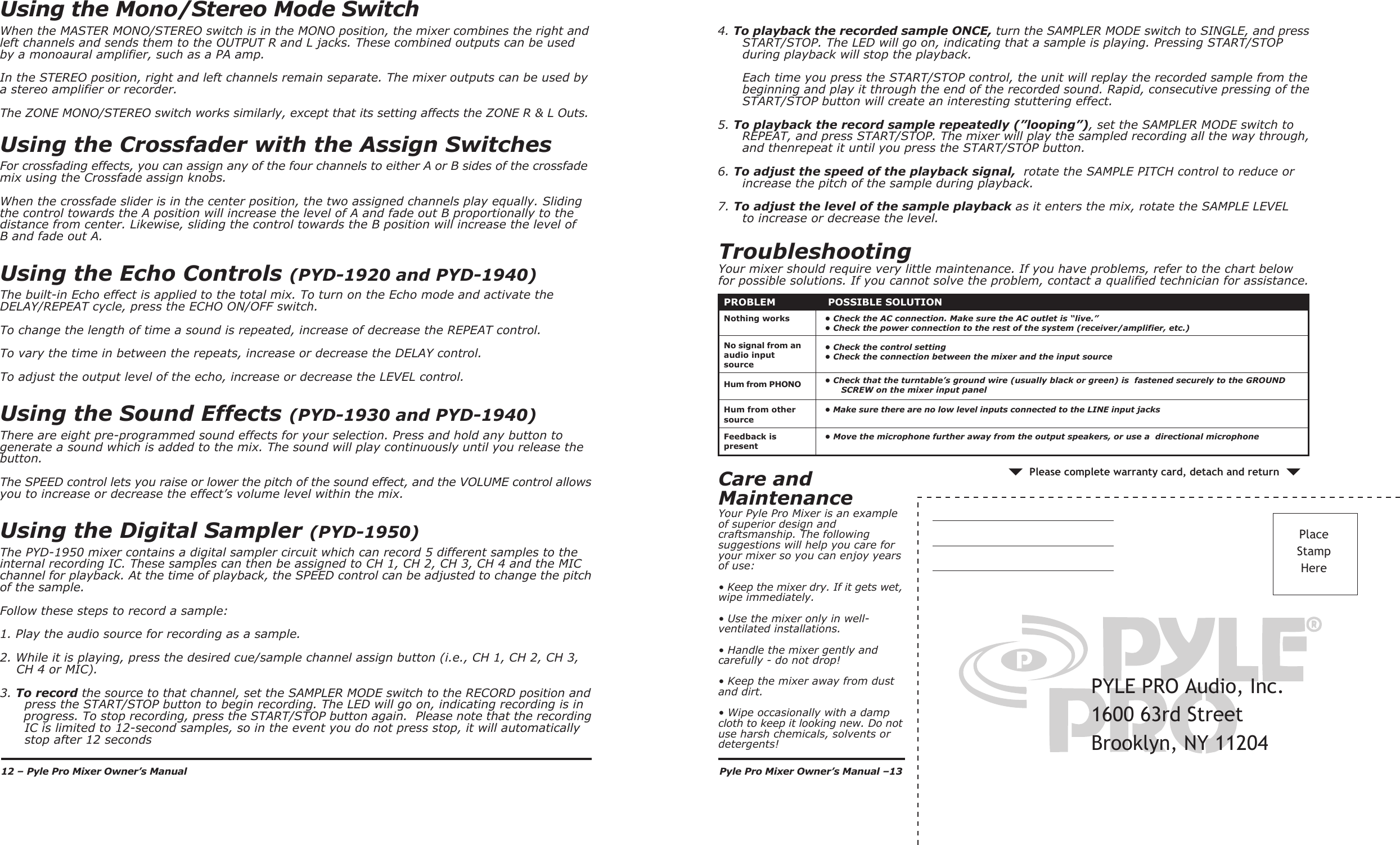 Page 8 of 8 - Pyle-Audio Pyle-Audio-Pyd-1910-Users-Manual-  Pyle-audio-pyd-1910-users-manual