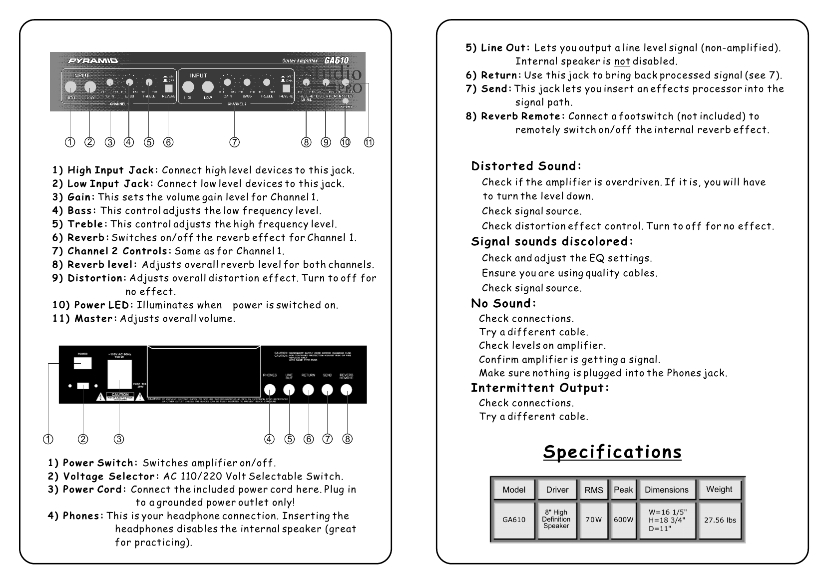 Page 2 of 2 - Pyramid-Car-Audio Pyramid-Car-Audio-Pyramid-Car-Audio-Musical-Instrument-Amplifier-Ga610-Users-Manual- GA610Ã‹ÂµÃƒÃ·ÃŠÃ©  Pyramid-car-audio-pyramid-car-audio-musical-instrument-amplifier-ga610-users-manual