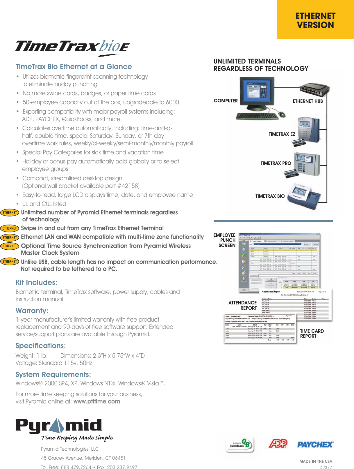 Page 2 of 2 - Pyramid Pyramid-Timetrax-Bio-Ethernet-Users-Manual-  Pyramid-timetrax-bio-ethernet-users-manual