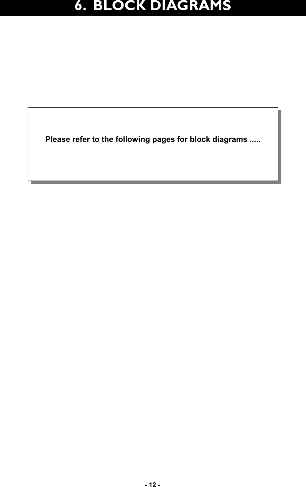   - 12 - 6.  BLOCK DIAGRAMS    Please refer to the following pages for block diagrams .....   