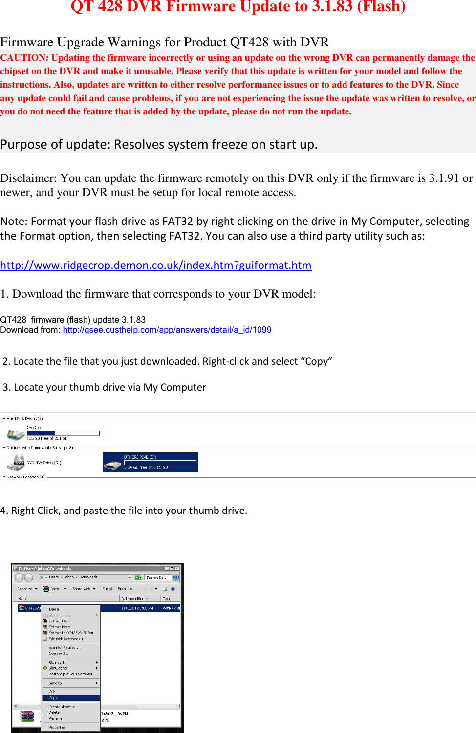 Page 1 of 4 - Q-See 1643-Qt428 Firmwareupdate 3.1.83 (Flash) User Manual Firmware Update