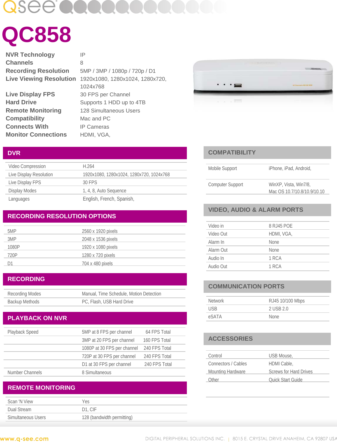 Page 1 of 2 - Q-See Qc858 User Manual