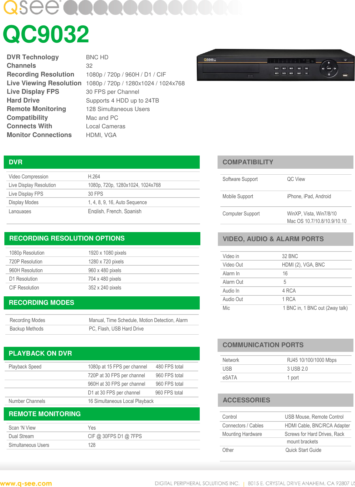 Page 1 of 2 - Q-See Qc9032 Dvr Specs User Manual