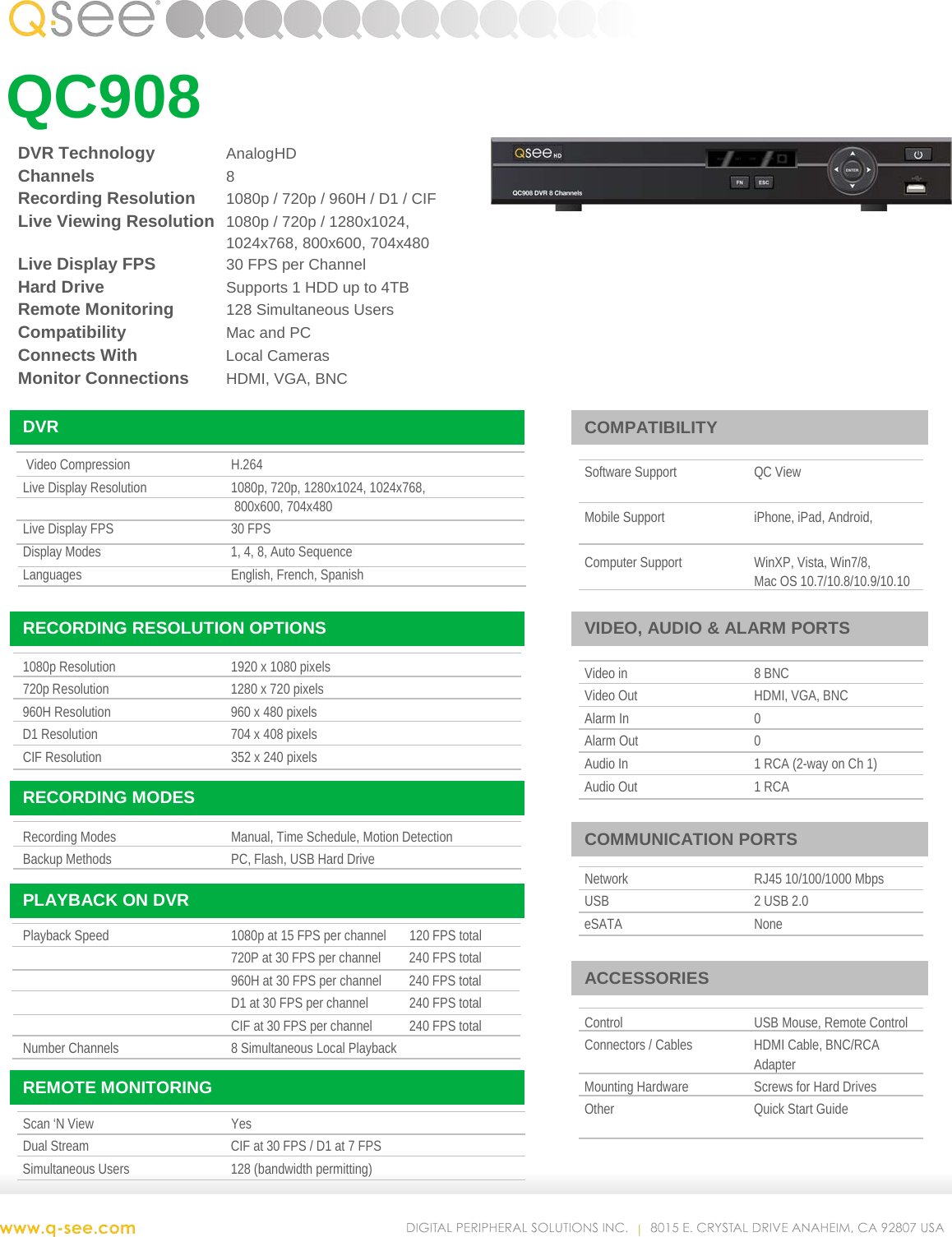 Page 1 of 2 - Q-See Qc908 User Manual