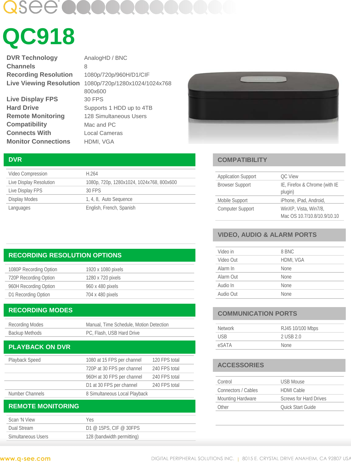 Page 1 of 2 - Q-See Qc918 User Manual
